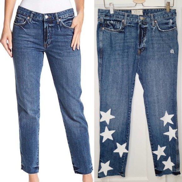 Free People Distressed Button Fly Boyfriend Jeans - Picture 1 of 10